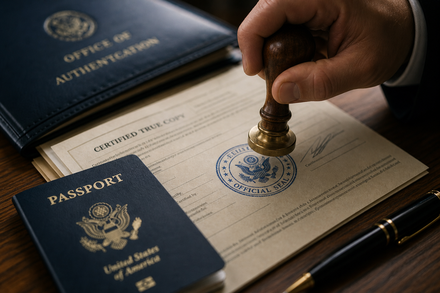 Certified translator reviewing legal documents for authentication