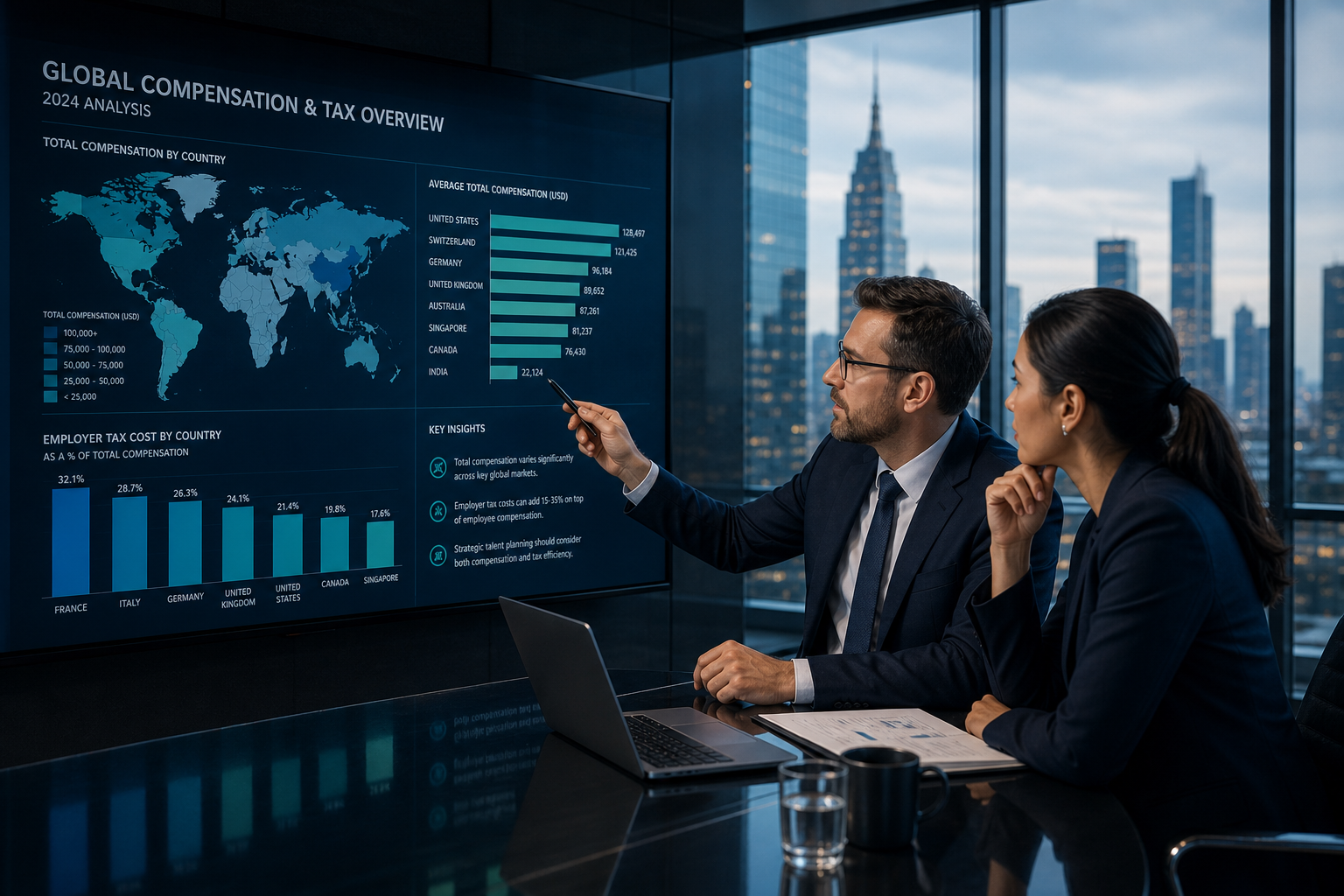 Advisory consultants discussing global mobility policy strategy