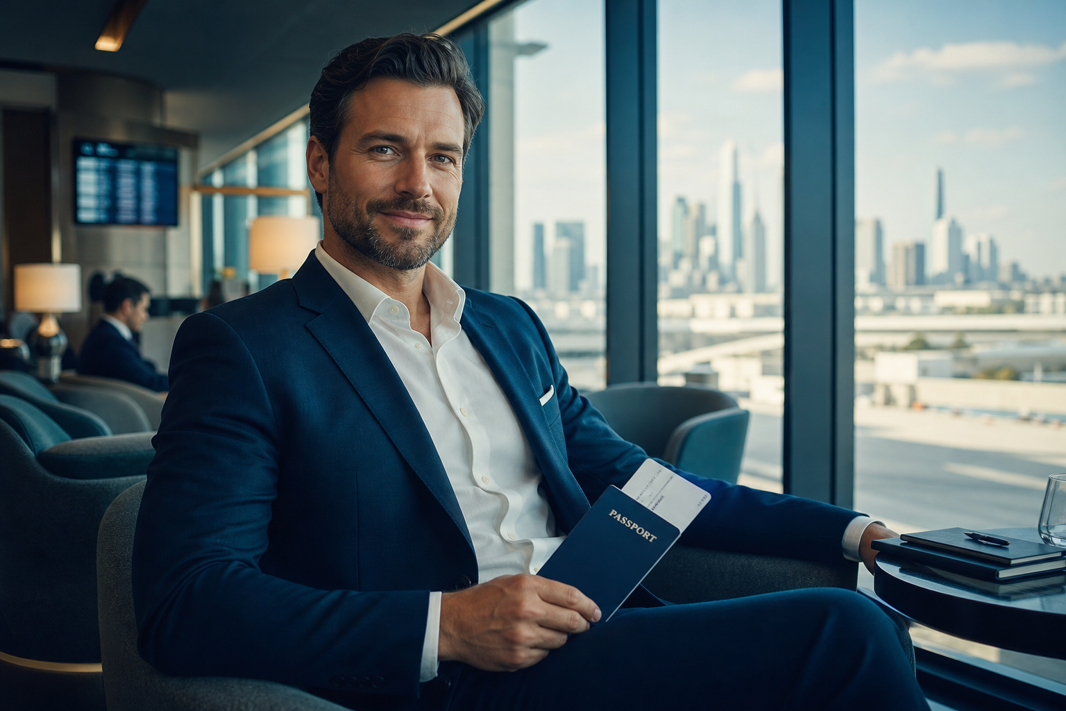 Immigration specialist reviewing business visa and work permit documents for a global assignee