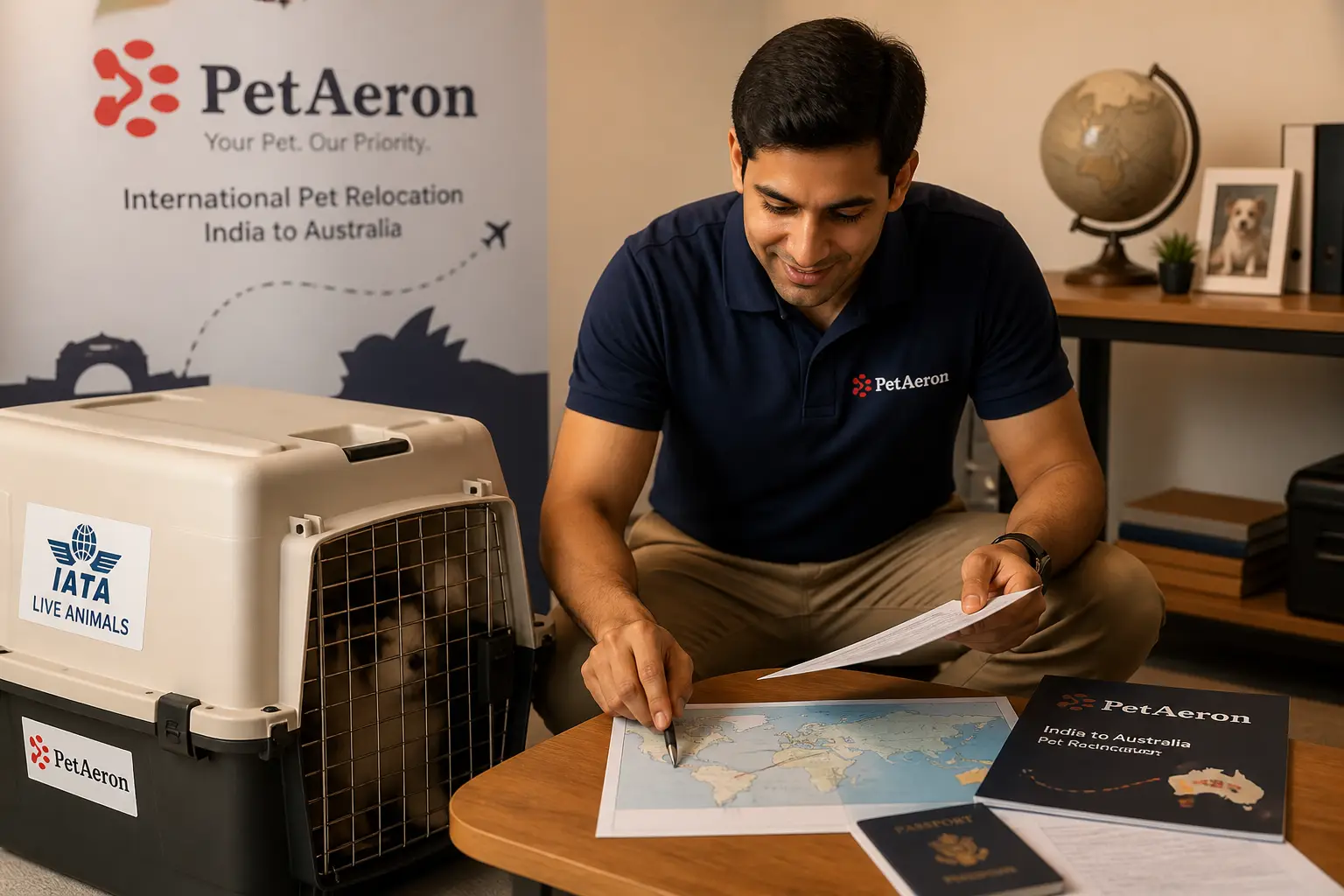 International pet relocation services from India to Perth, PetAeron specialist with IATA crate and route planning