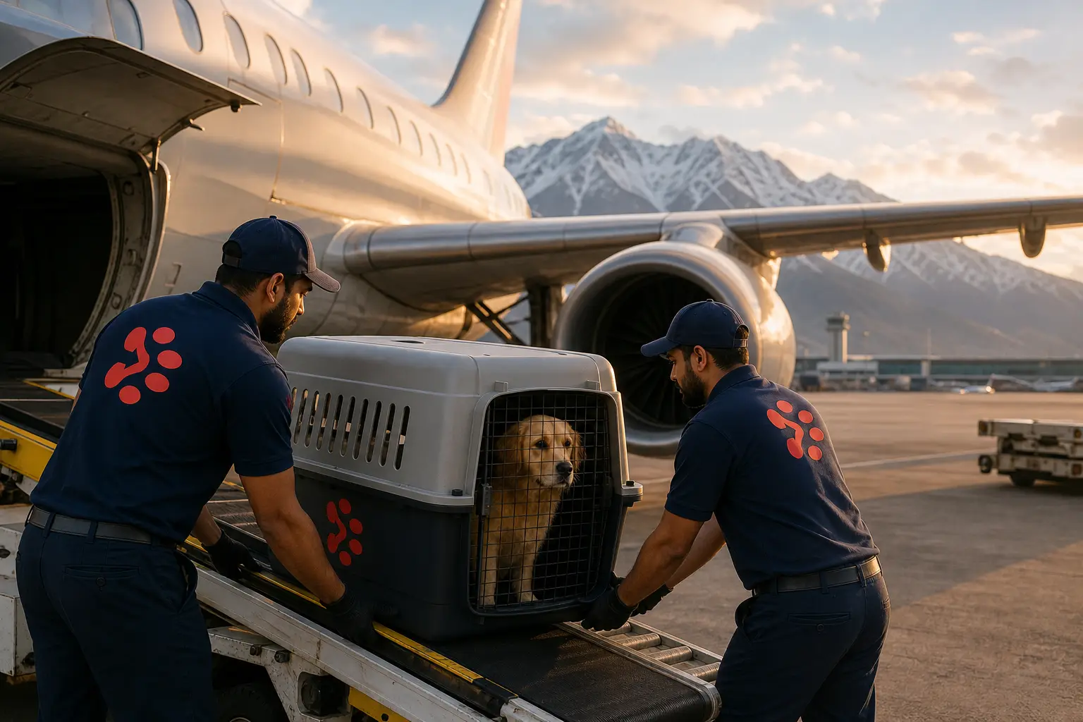PetAeron staff loading IATA crate for international air cargo flight from India to Toronto Pearson International Airport YYZ