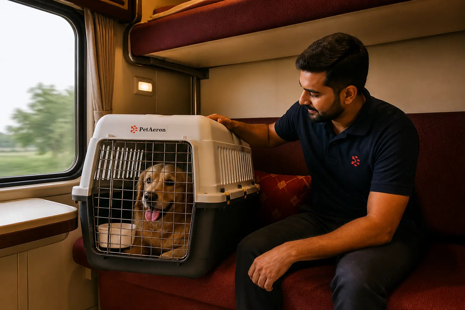 Pet and IATA crate on Indian Railways First AC train feeder to departure hub for Mississauga flight