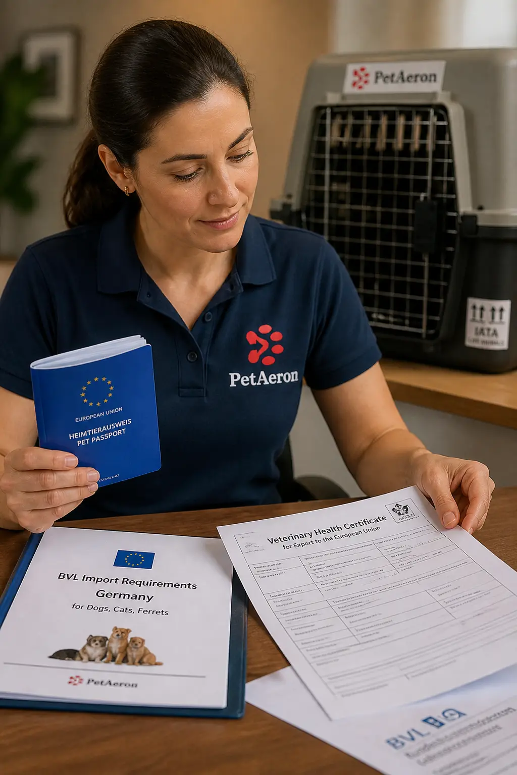 PetAeron specialist managing pet transport from India to Stuttgart with EU pet passport and BVL import document checks