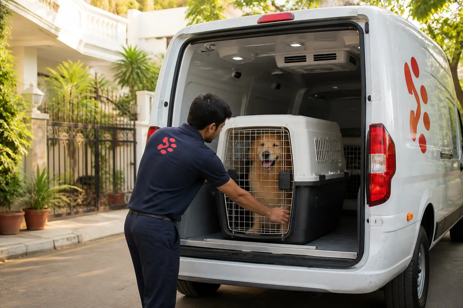 PetAeron climate-controlled van door-to-door pet pickup from Indian home before Palmerston North flight