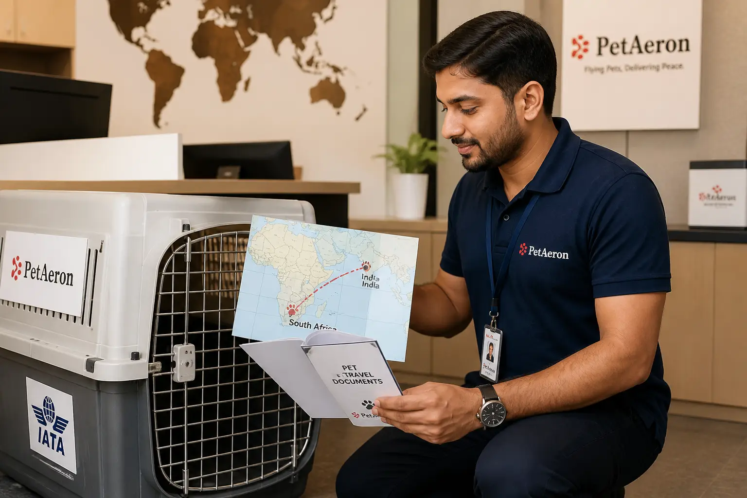 International pet relocation services from India to Johannesburg, PetAeron specialist with IATA crate and route planning