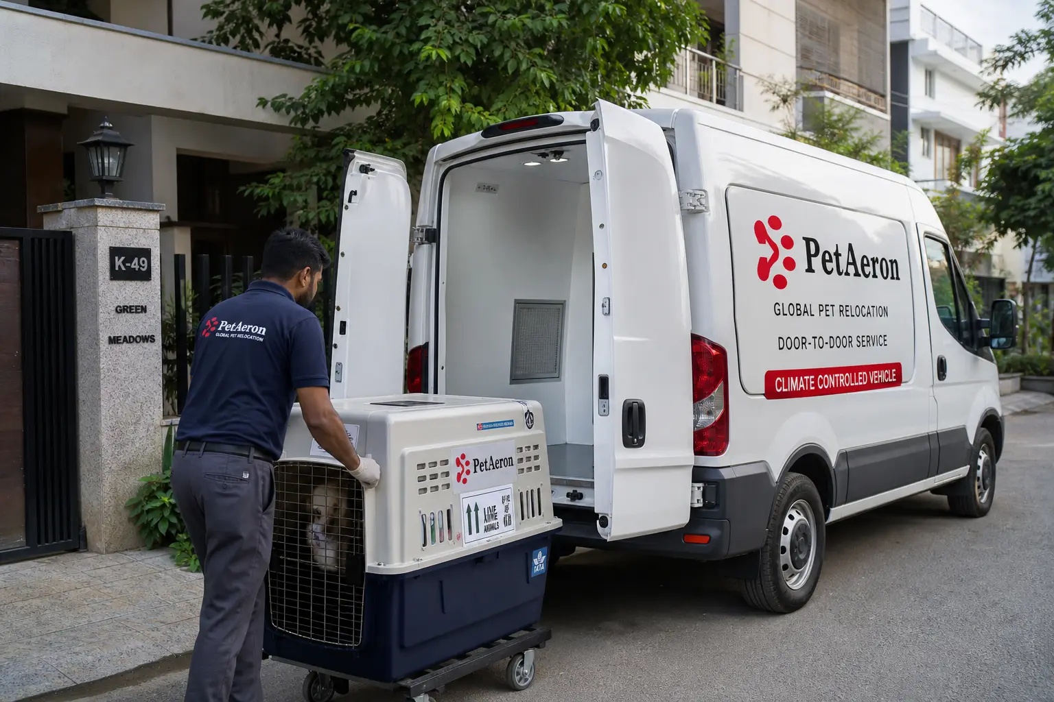 PetAeron climate-controlled van door-to-door pet pickup from Indian home before Johannesburg flight