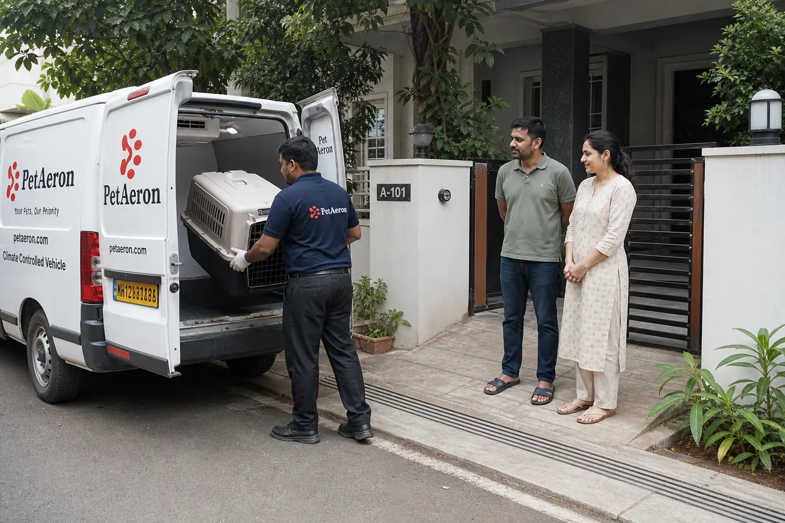 PetAeron climate-controlled van door-to-door pet pickup from Indian home before Izmir flight