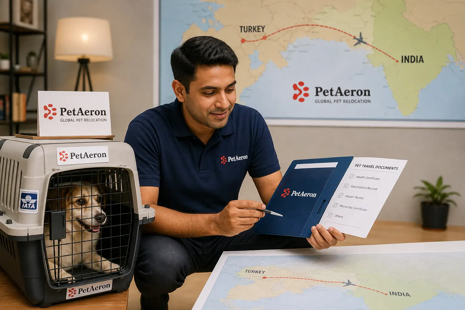 International pet relocation services from India to Konya, PetAeron specialist with IATA crate and route planning