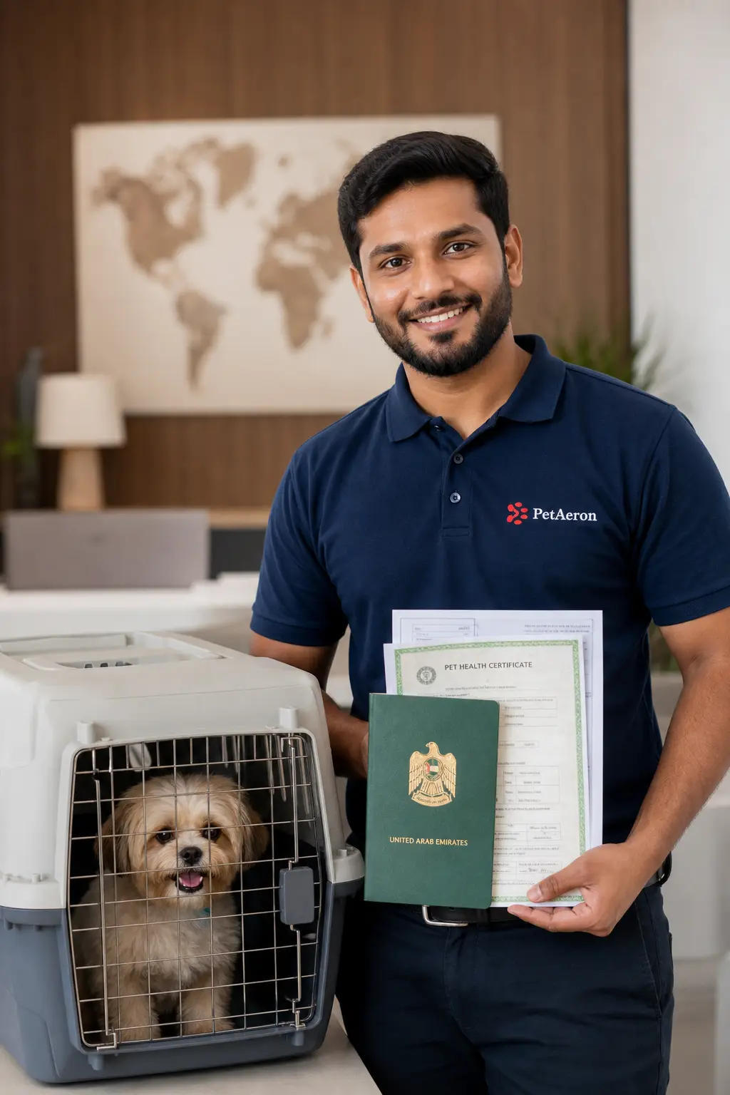 PetAeron specialist managing pet transport from India to Dibba Al-Fujairah with MOCCAE document checks