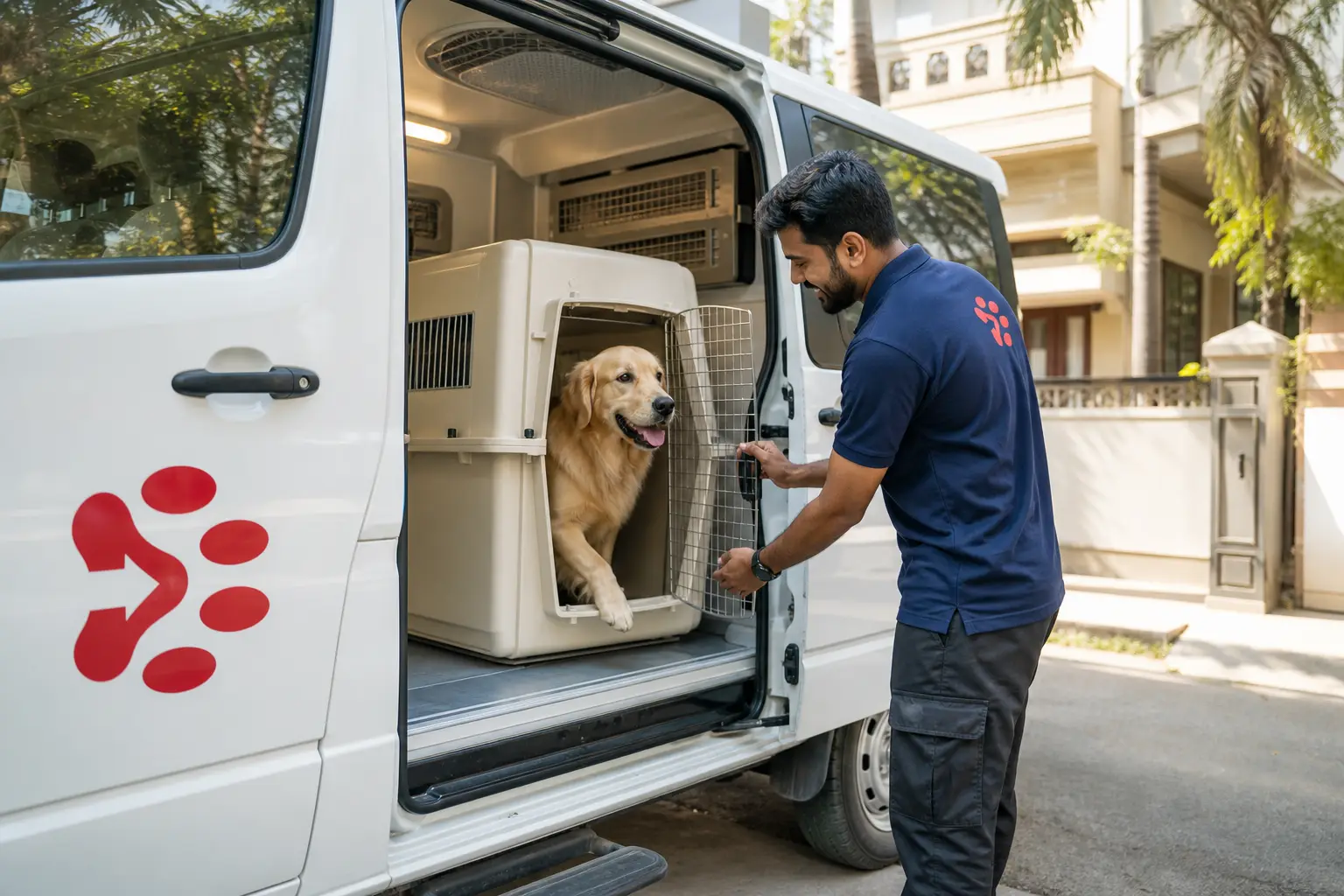 PetAeron climate-controlled van door-to-door pet pickup from Indian home before Umm Al Quwain flight