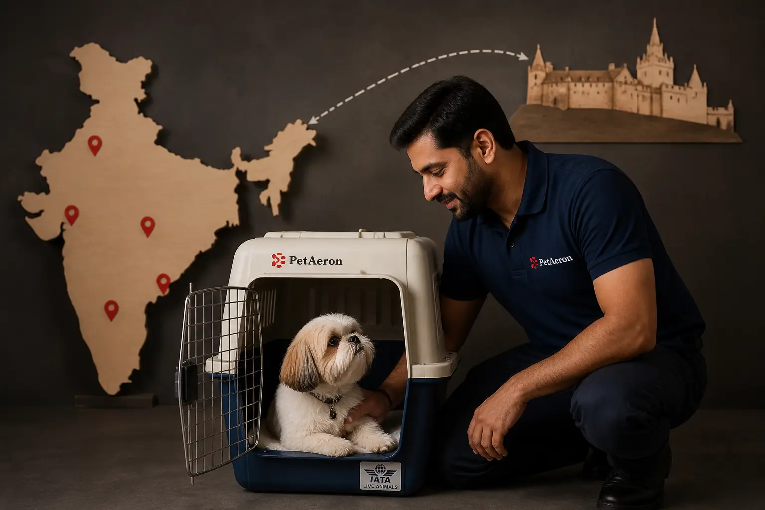 International pet relocation services from India to Edinburgh, PetAeron specialist with IATA crate and route planning