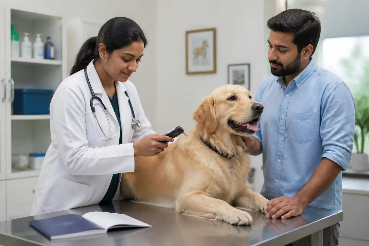 Veterinarian microchip scan and rabies vaccination sequencing before pet travel India to Edinburgh