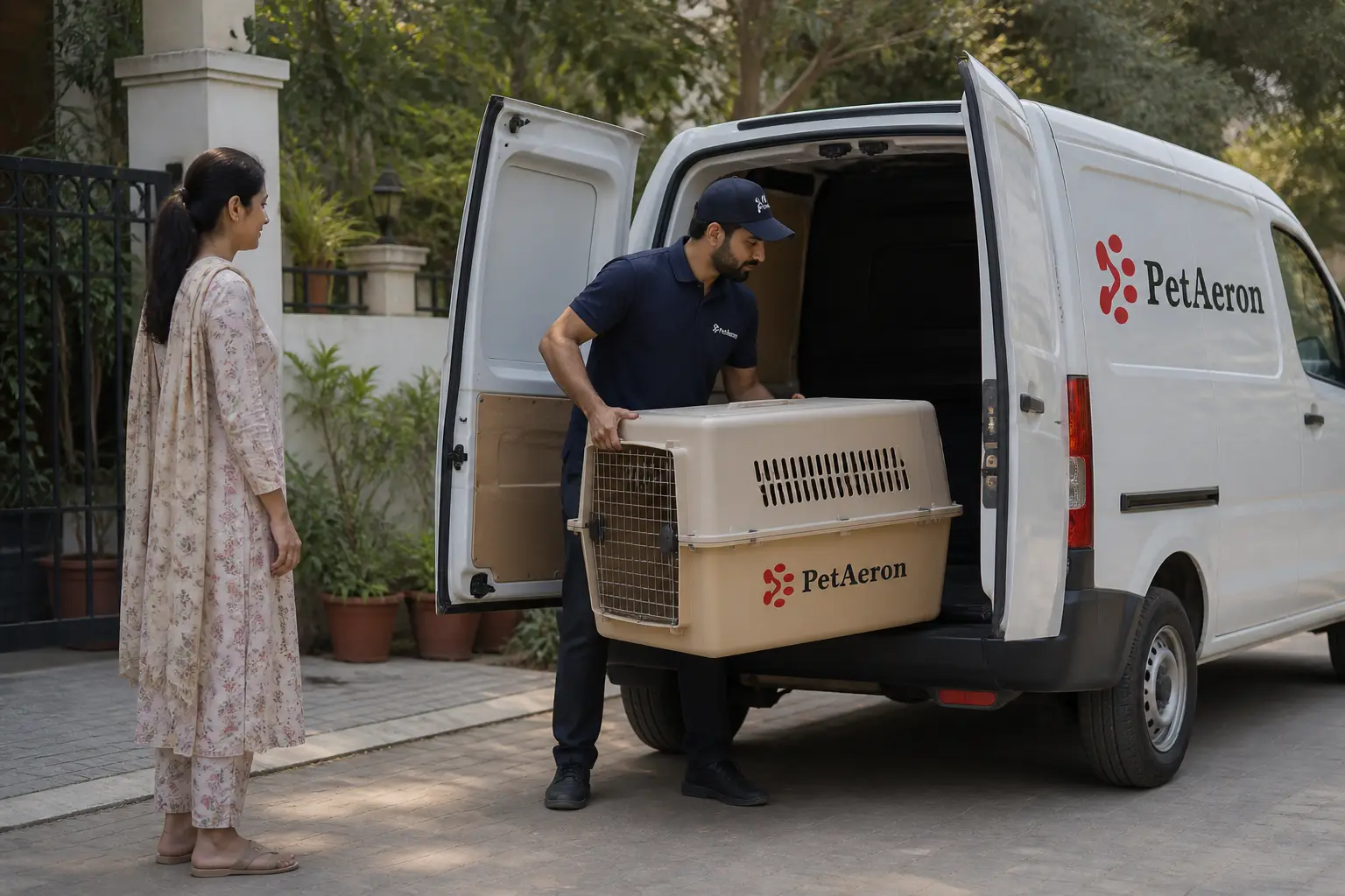 PetAeron climate-controlled van door-to-door pet pickup from Indian home before Edinburgh flight