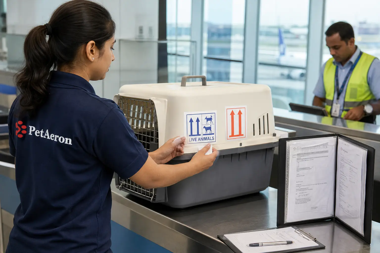 IATA crate labeling and export clearance for pet shipping from India to Glasgow