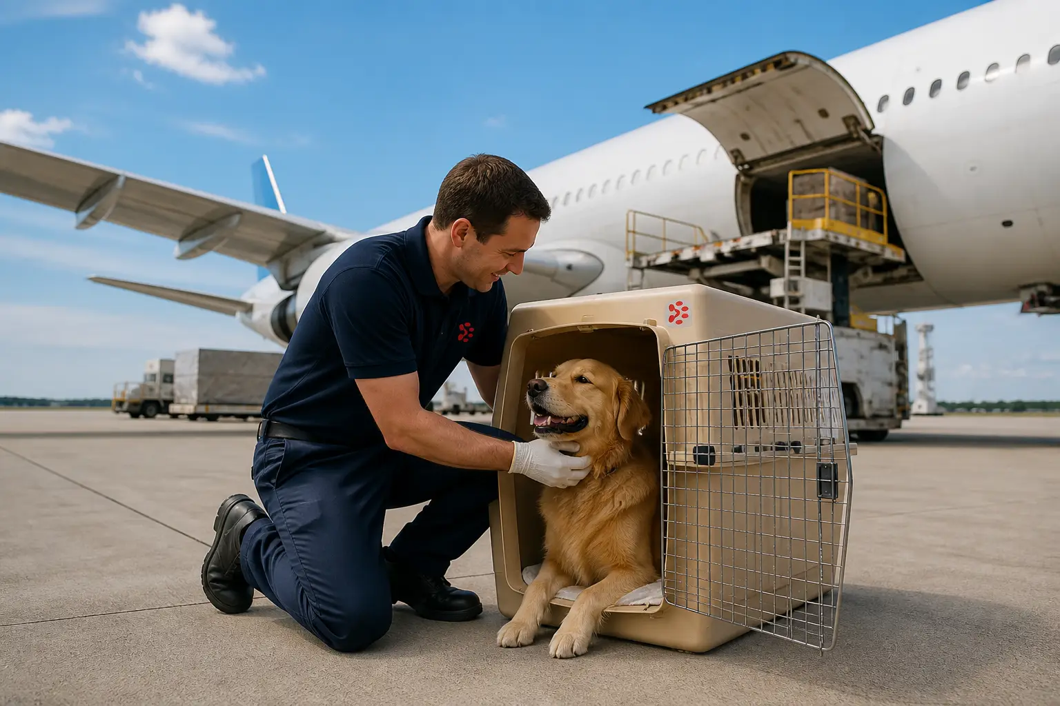 PetAeron staff loading IATA crate for international air cargo flight from India to Atlanta ATL