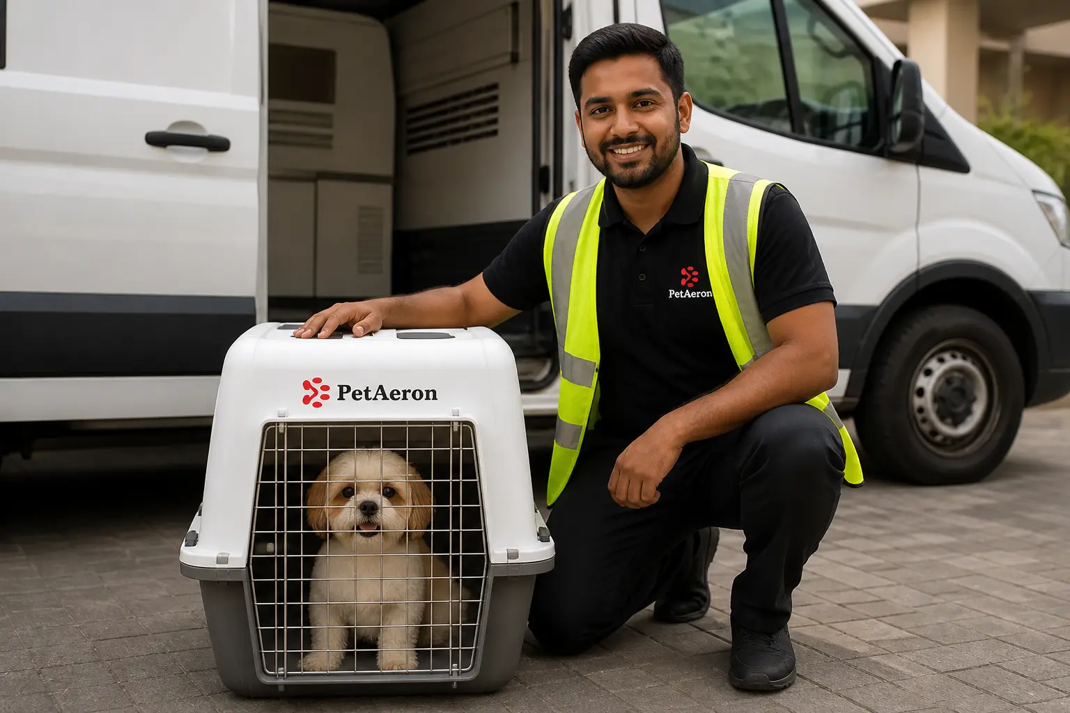 Door-to-door pet road pickup in India before flight to New York JFK