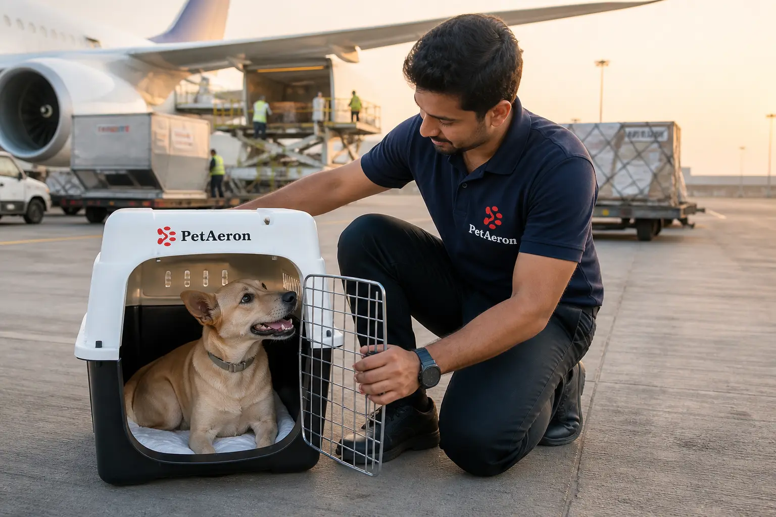 Crate readiness and calm air travel handling for pet relocation from Ahmedabad with PetAeron