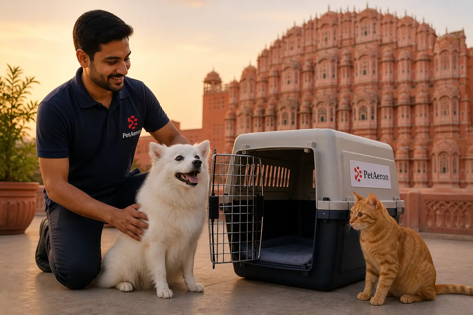 Stress-free pet transport and pet relocation in Jaipur with PetAeron specialist, dog, cat, and IATA crate