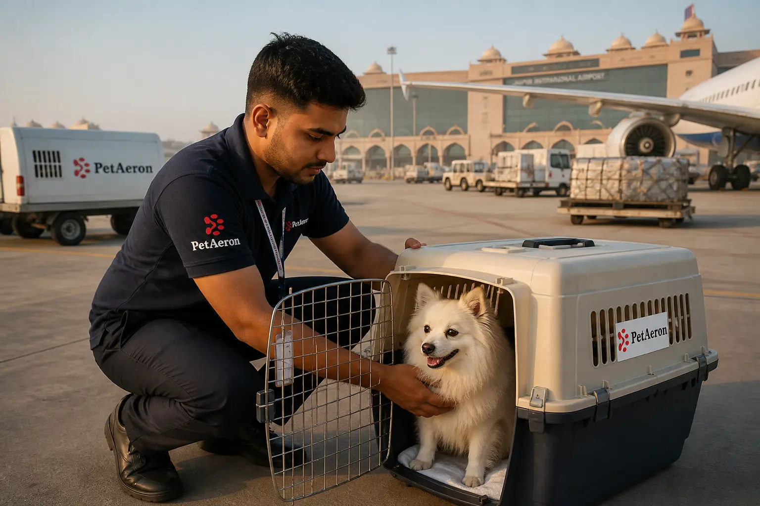 Crate readiness and calm air travel handling for pet relocation from Jaipur with PetAeron