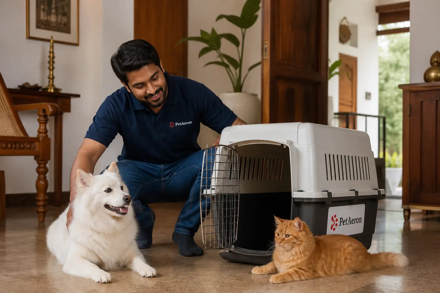 Stress-free pet transport and pet relocation in Kochi with PetAeron specialist, dog, cat, and IATA crate