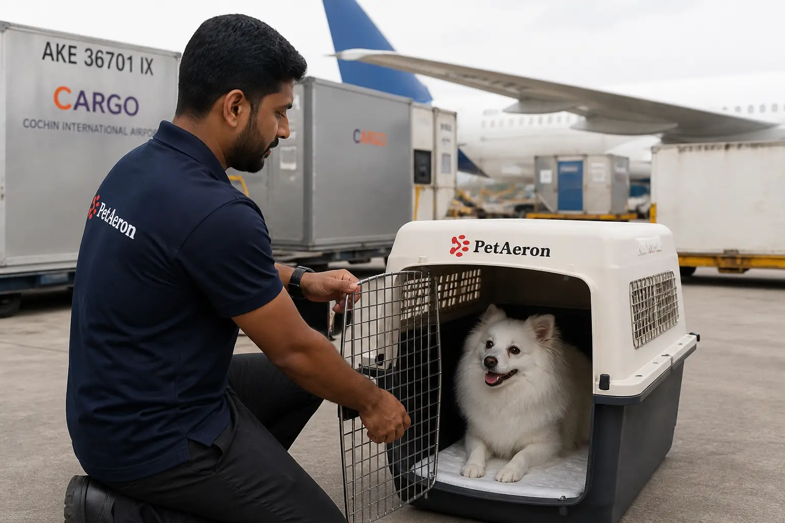 Crate readiness and calm air travel handling for pet relocation from Kochi with PetAeron