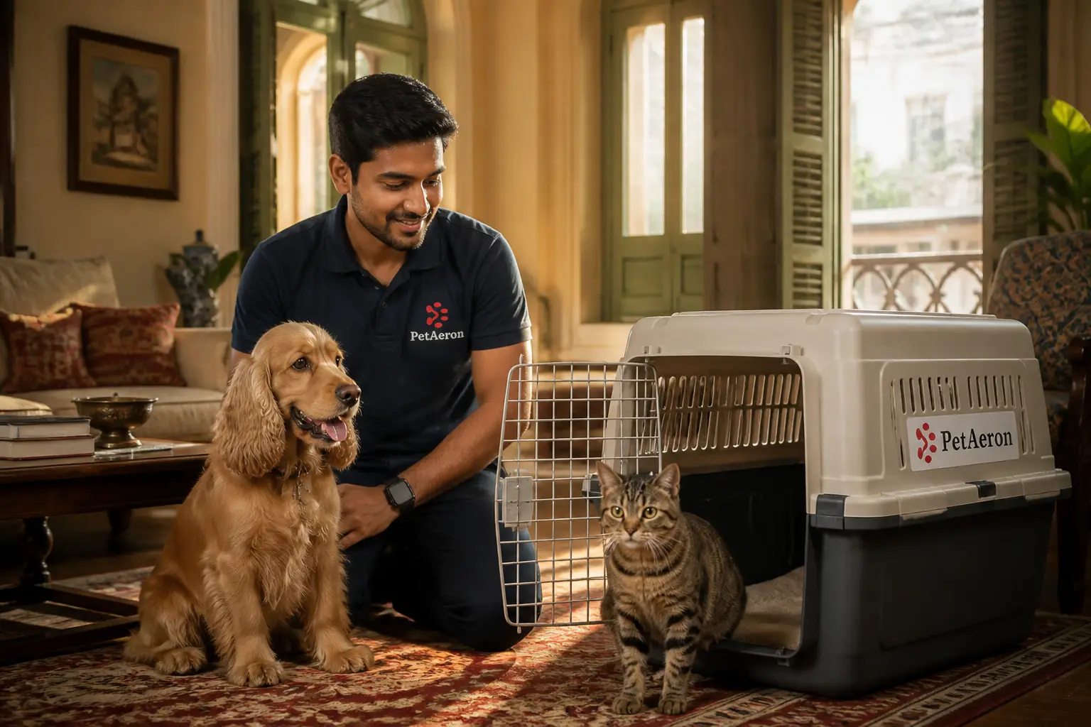 Stress-free pet transport and pet relocation in Kolkata with PetAeron specialist, dog, cat, and IATA crate