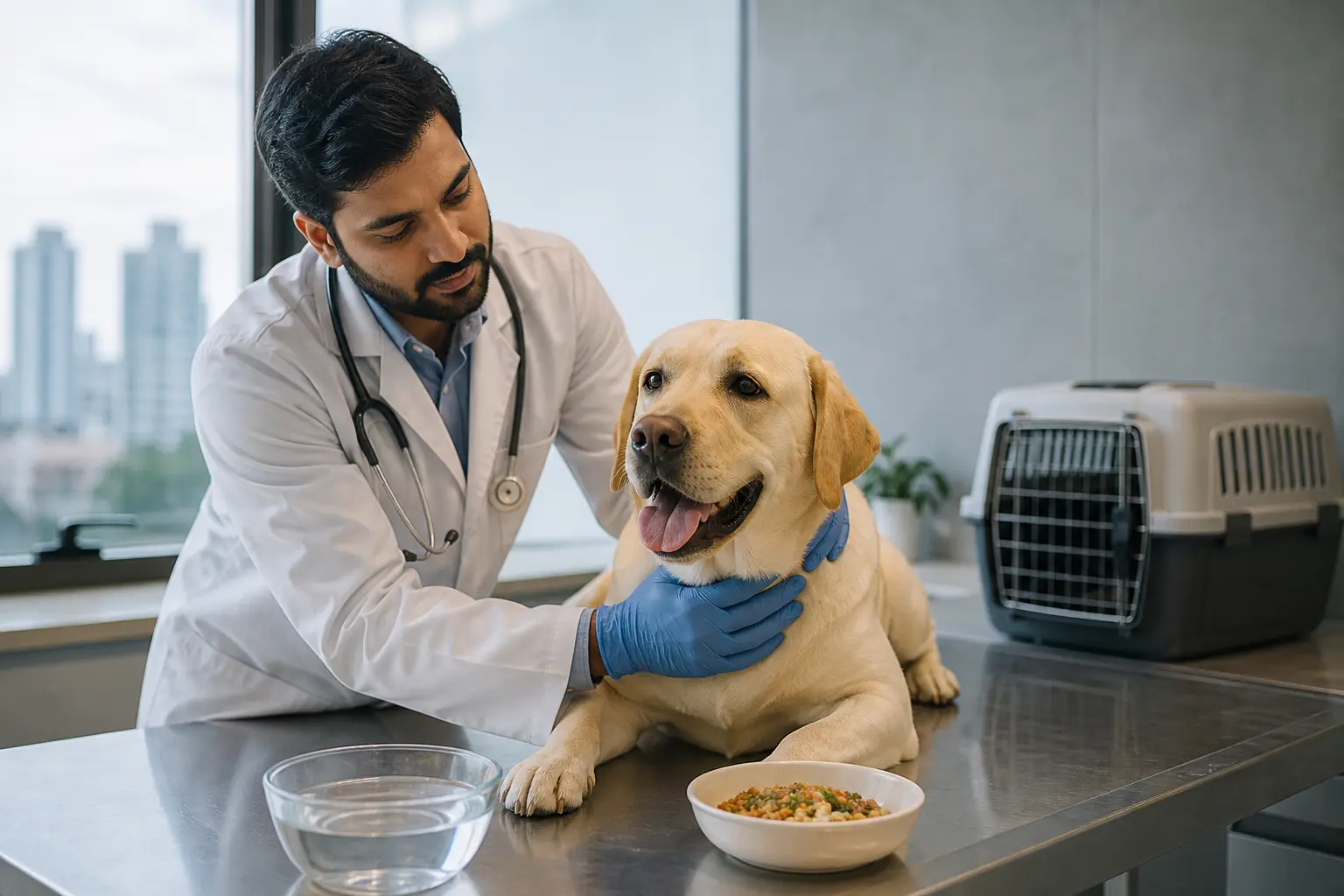 Veterinarian health check and light feeding guidance for pet travel day in Mumbai