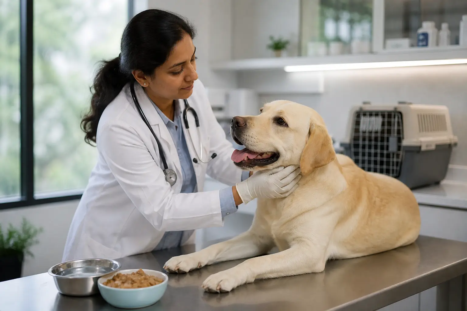 Veterinarian health check and light feeding guidance for pet travel day in Pune